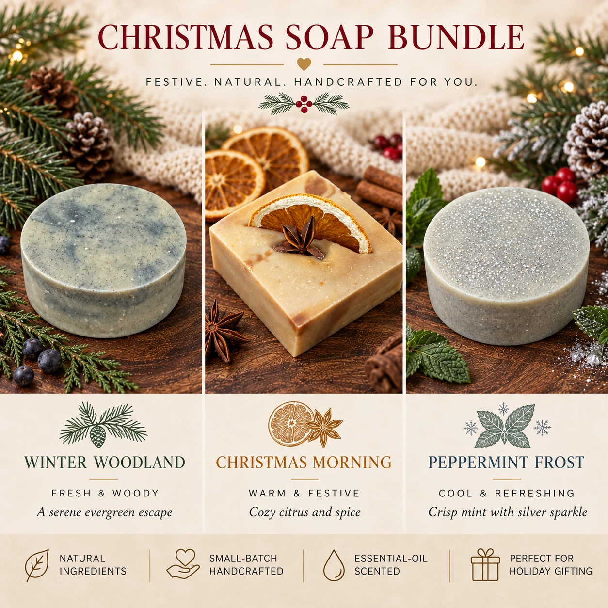 Christmas Soap Bundle: Winter Woodland, Christmas Morning and Peppermint Frost