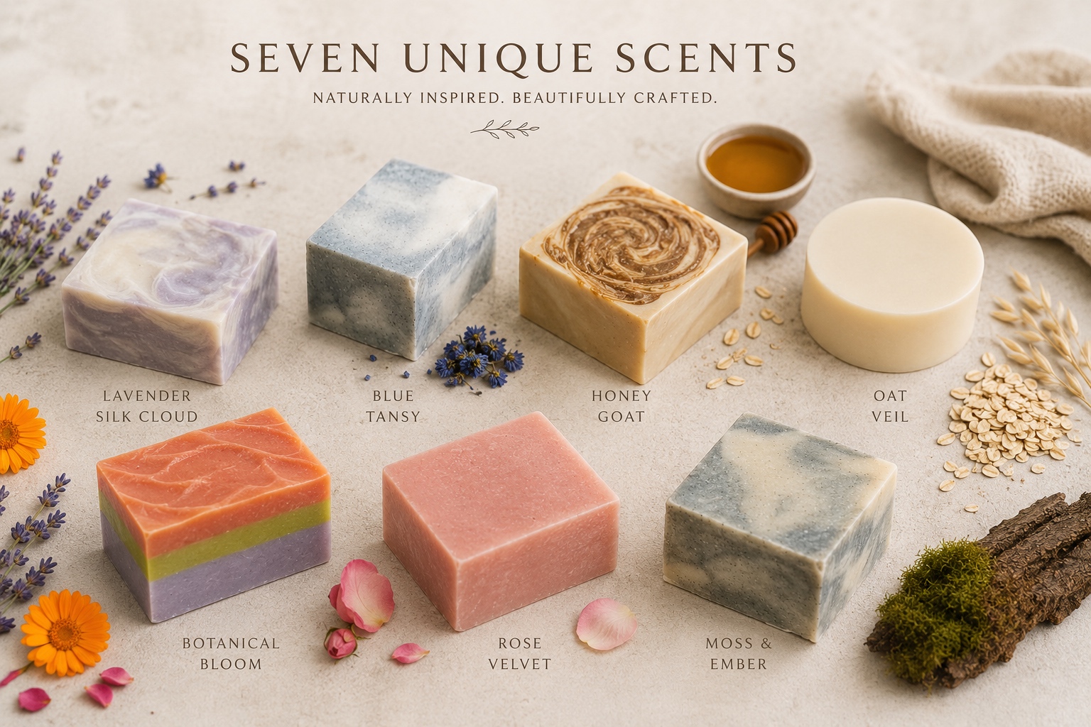The Kind Bar full collection of seven natural soap bars